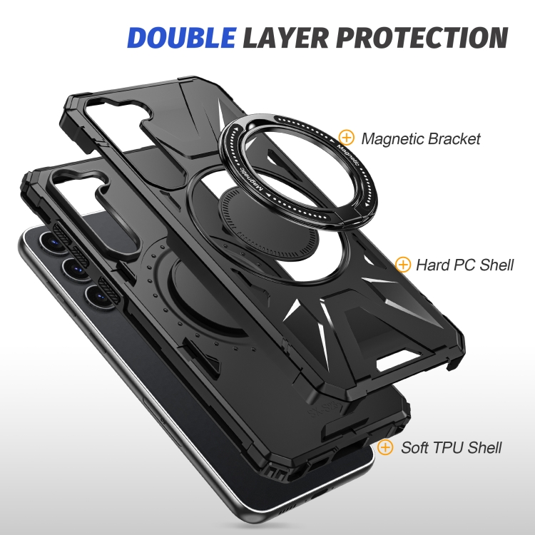For Samsung Galaxy S25+ 5G MagSafe Magnetic Shockproof Phone Case with Ring Holder(Black) For Samsung Galaxy S25+ 5G MagSafe Magnetic Shockproof Phone Case with Ring Holder(Black)