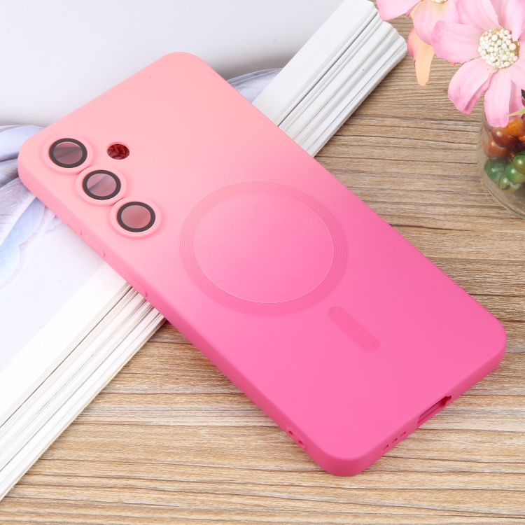 For Samsung Galaxy S25 5G Liquid TPU Silicone Gradient MagSafe Phone Case(Pink Red) For Samsung Galaxy S25 5G Liquid TPU Silicone Gradient MagSafe Phone Case(Pink Red)