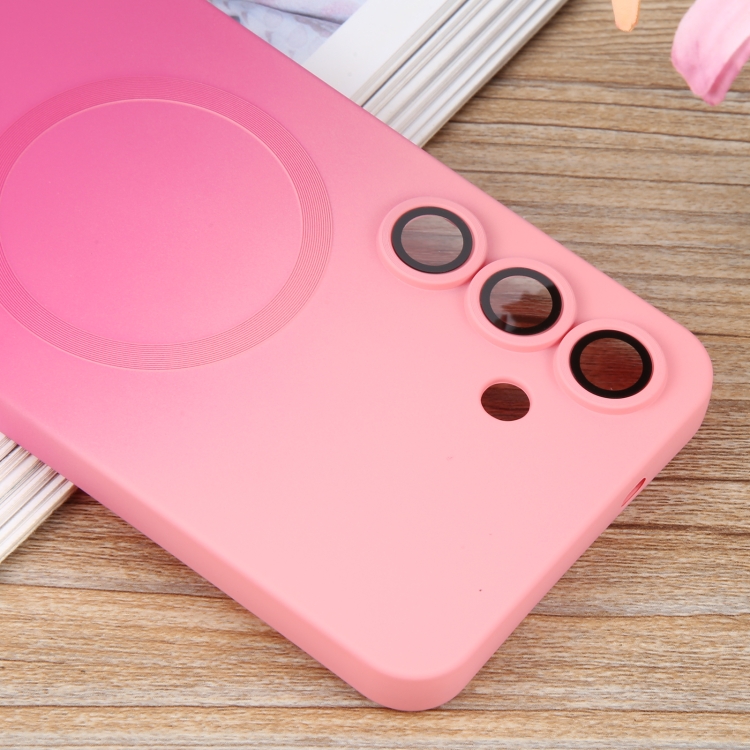 For Samsung Galaxy S25 5G Liquid TPU Silicone Gradient MagSafe Phone Case(Pink Red) For Samsung Galaxy S25 5G Liquid TPU Silicone Gradient MagSafe Phone Case(Pink Red)