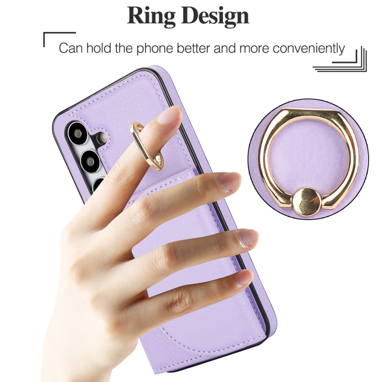 For Samsung Galaxy S25+ 5G Ring Holder Card Bag Skin Feel Phone Case(Purple)
