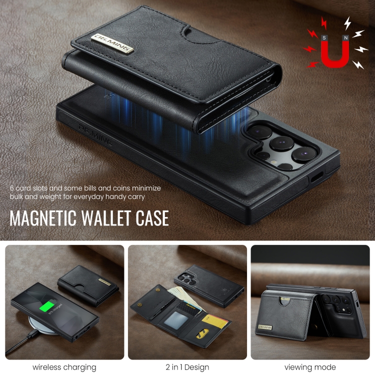 For Samsung Galaxy S24 Ultra 5G DG.MING M6 Series RFID Tri-fold Card Bag Removable Leather Phone Case(Black) For Samsung Galaxy S24 Ultra 5G DG.MING M6 Series RFID Tri-fold Card Bag Removable Leather Phone Case(Black)