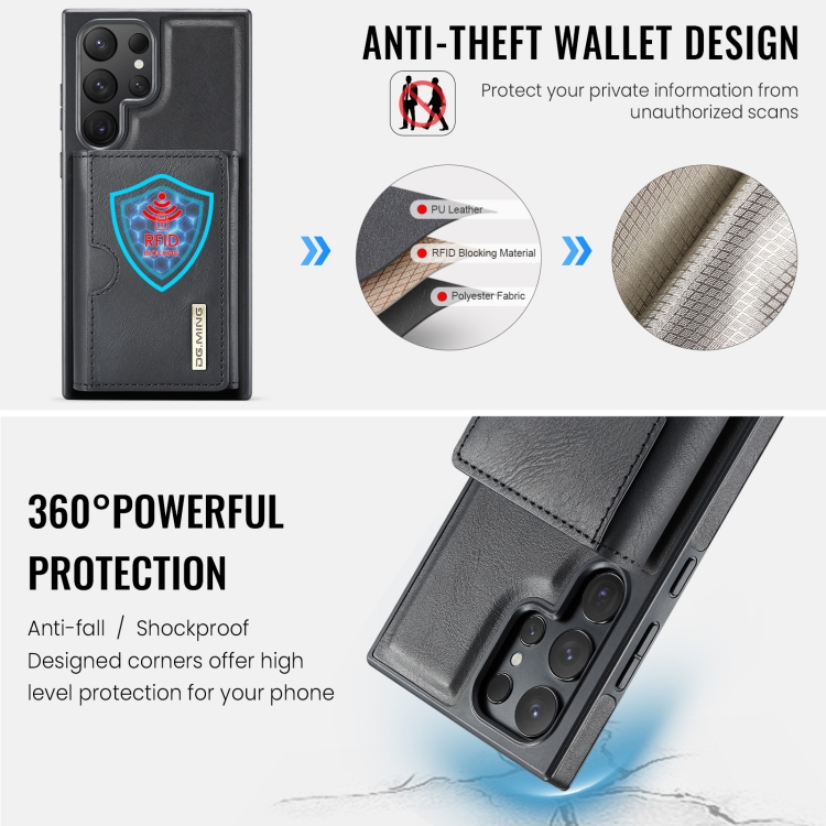 For Samsung Galaxy S24 Ultra 5G DG.MING M6 Series RFID Tri-fold Card Bag Removable Leather Phone Case(Black) For Samsung Galaxy S24 Ultra 5G DG.MING M6 Series RFID Tri-fold Card Bag Removable Leather Phone Case(Black)