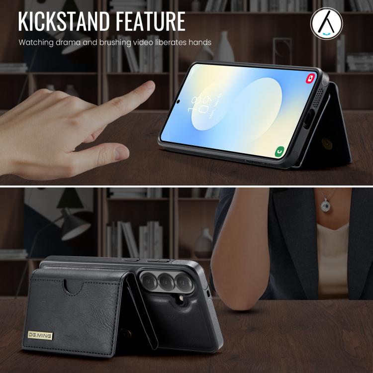 For Samsung Galaxy S26+ 5G DG.MING M6 Series RFID Tri-fold Card Bag Removable Leather Phone Case(Black)