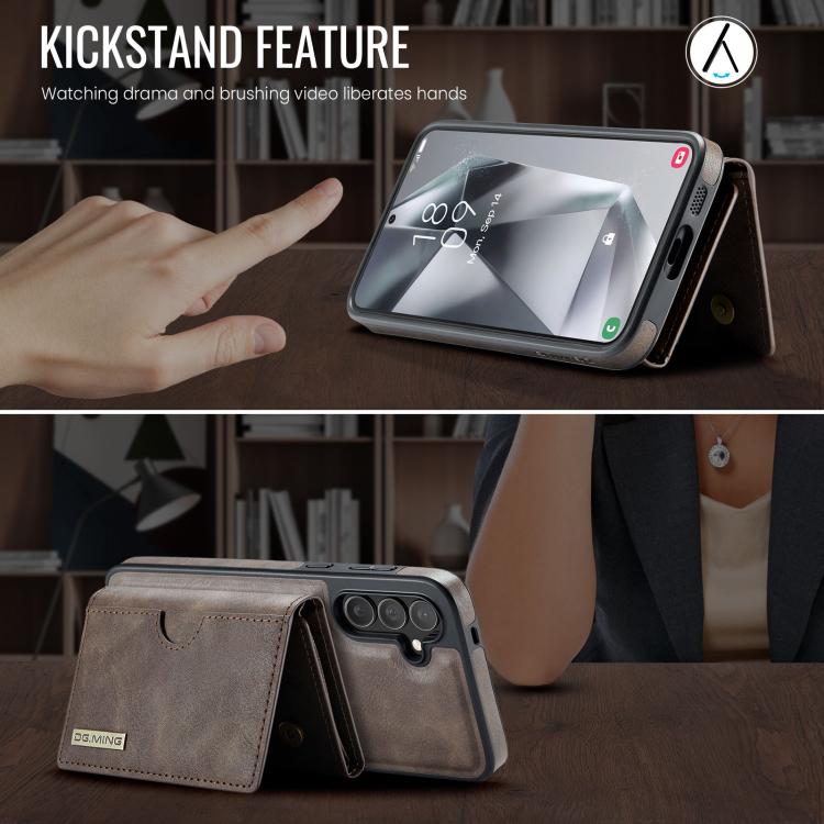 For Samsung Galaxy S24+ 5G DG.MING M6 Series RFID Tri-fold Card Bag Removable Leather Phone Case(Coffee)