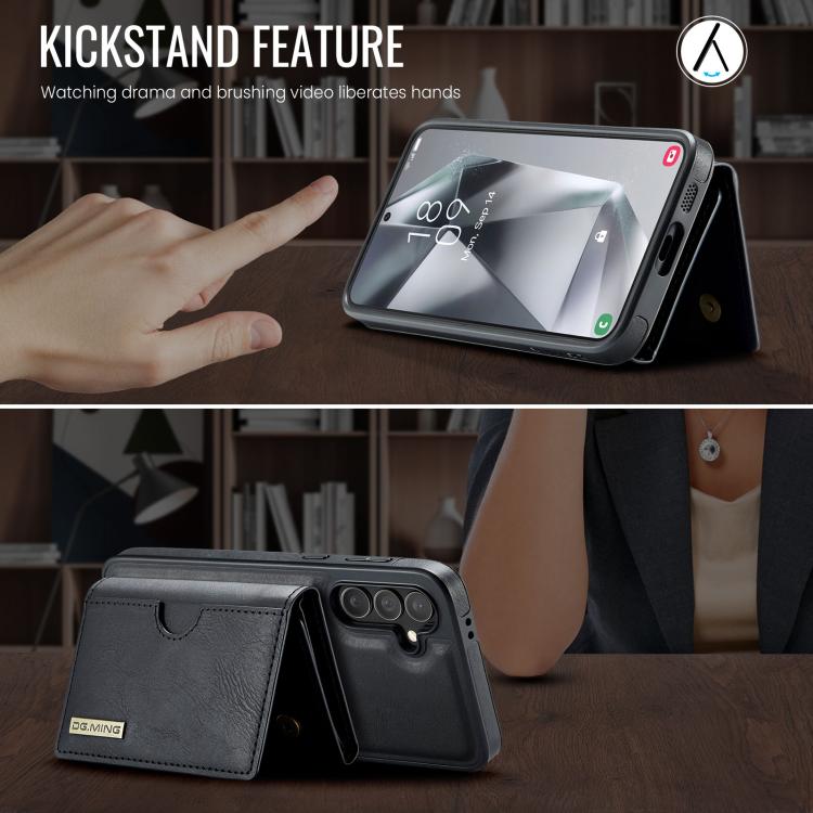For Samsung Galaxy S24 FE 5G DG.MING M6 Series RFID Tri-fold Card Bag Removable Leather Phone Case(Black)