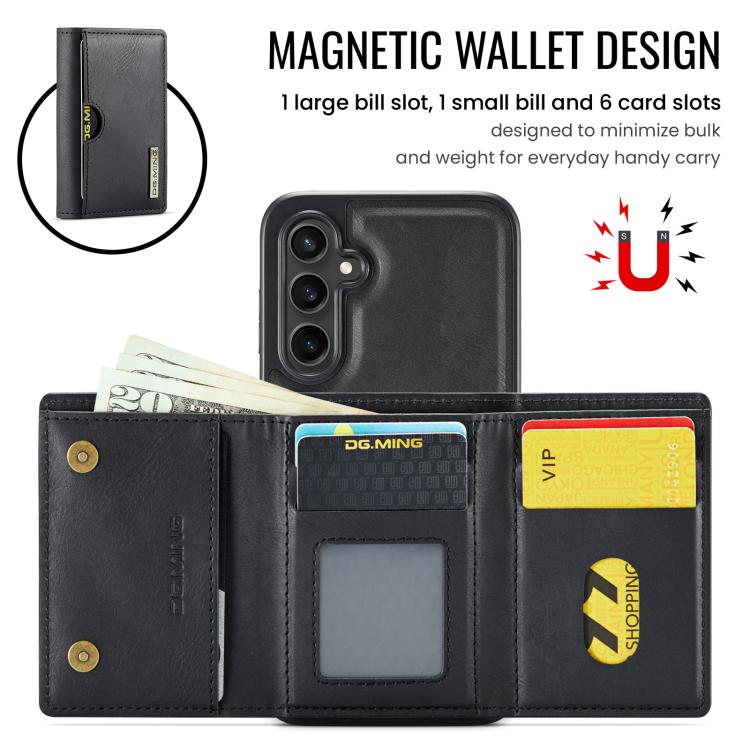 For Samsung Galaxy S23 FE 5G DG.MING M6 Series RFID Tri-fold Card Bag Removable Leather Phone Case(Black)