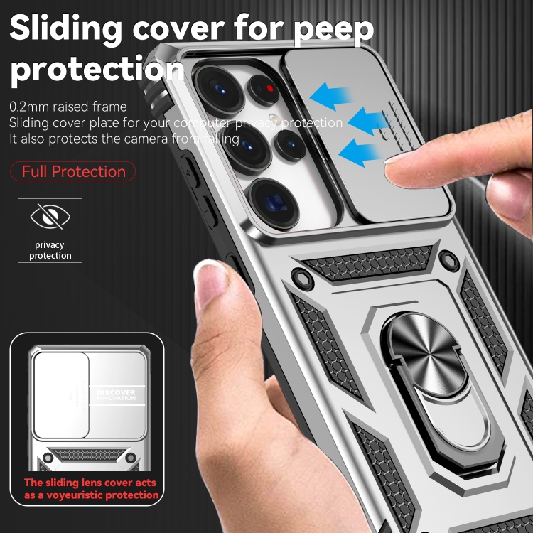 For Samsung Galaxy S25 Ultra 5G Sliding Camshield Holder Phone Case(Silver) For Samsung Galaxy S25 Ultra 5G Sliding Camshield Holder Phone Case(Silver)