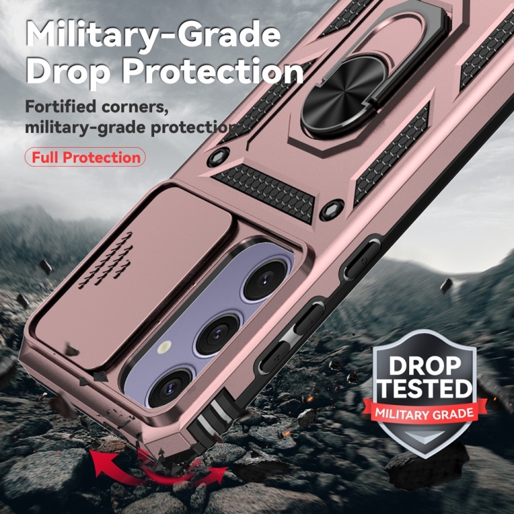 For Samsung Galaxy S24 FE 5G Sliding Camshield Holder Phone Case(Rose Gold) For Samsung Galaxy S24 FE 5G Sliding Camshield Holder Phone Case(Rose Gold)