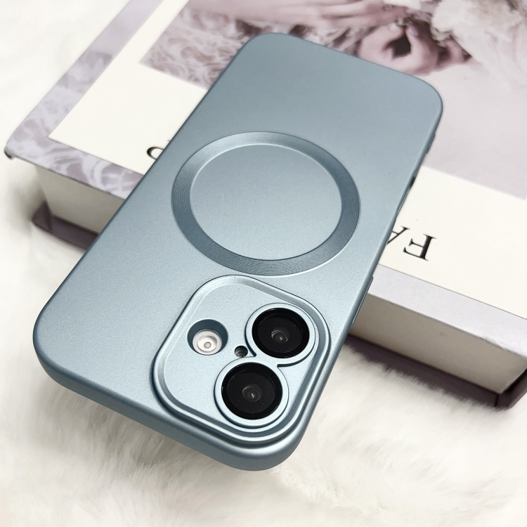 For iPhone 14 Metallic Paint CD Texture MagSafe TPU Phone Case(Sierra Blue) - 1