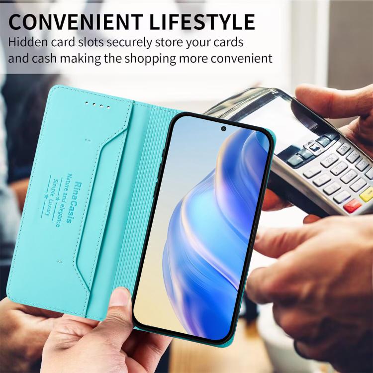 For Tecno Camon 50 Pro 4G RC01 Dual-Folded Magnetic Suction RFID Leather Phone Case(Mint Green)