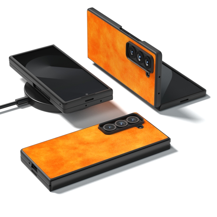 For Samsung Galaxy Z Fold Special Dual Color Lichi Texture PU Phone Case(Orange) For Samsung Galaxy Z Fold Special Dual Color Lichi Texture PU Phone Case(Orange)