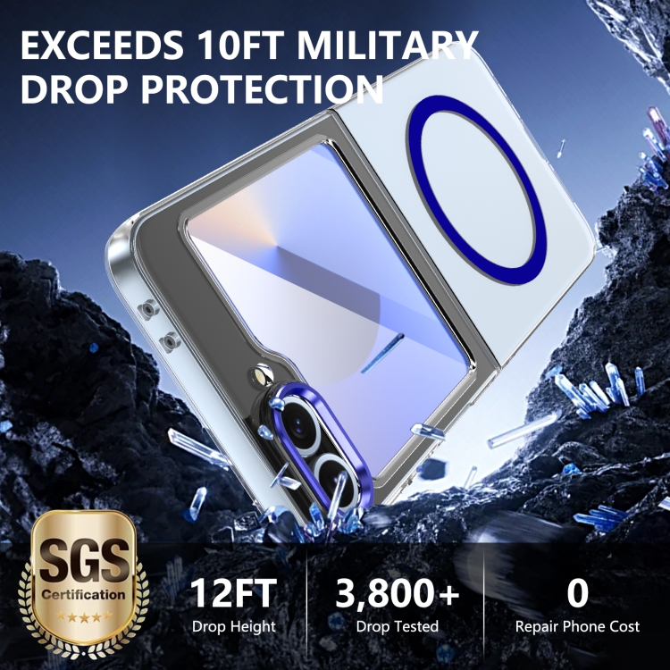 For Samsung Galaxy Z Flip6 lce Folding Series MagSafe Integrated Clear PC Phone Case(Royal Blue) For Samsung Galaxy Z Flip6 lce Folding Series MagSafe Integrated Clear PC Phone Case(Royal Blue)