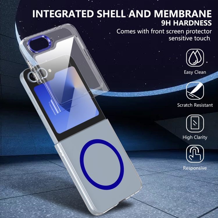 For Samsung Galaxy Z Flip6 lce Folding Series MagSafe Integrated Clear PC Phone Case(Royal Blue) For Samsung Galaxy Z Flip6 lce Folding Series MagSafe Integrated Clear PC Phone Case(Royal Blue)