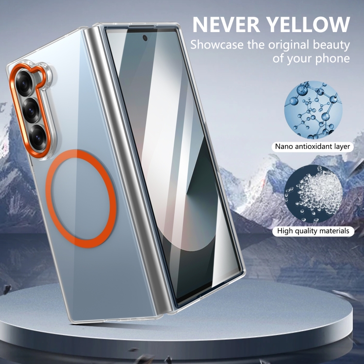 For Samsung Galaxy Z Fold6 lce Folding Series MagSafe Integrated Clear PC Phone Case(Orange) For Samsung Galaxy Z Fold6 lce Folding Series MagSafe Integrated Clear PC Phone Case(Orange)