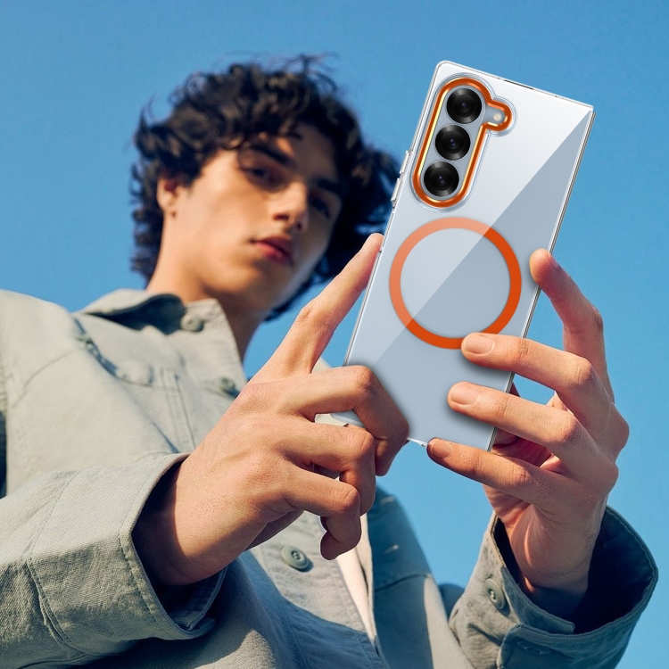 For Samsung Galaxy Z Fold6 lce Folding Series MagSafe Integrated Clear PC Phone Case(Orange) For Samsung Galaxy Z Fold6 lce Folding Series MagSafe Integrated Clear PC Phone Case(Orange)