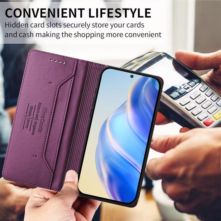 For Redmi 15a 5G Global RC01 Dual-Folded Magnetic Suction RFID Leather Phone Case(Violet)