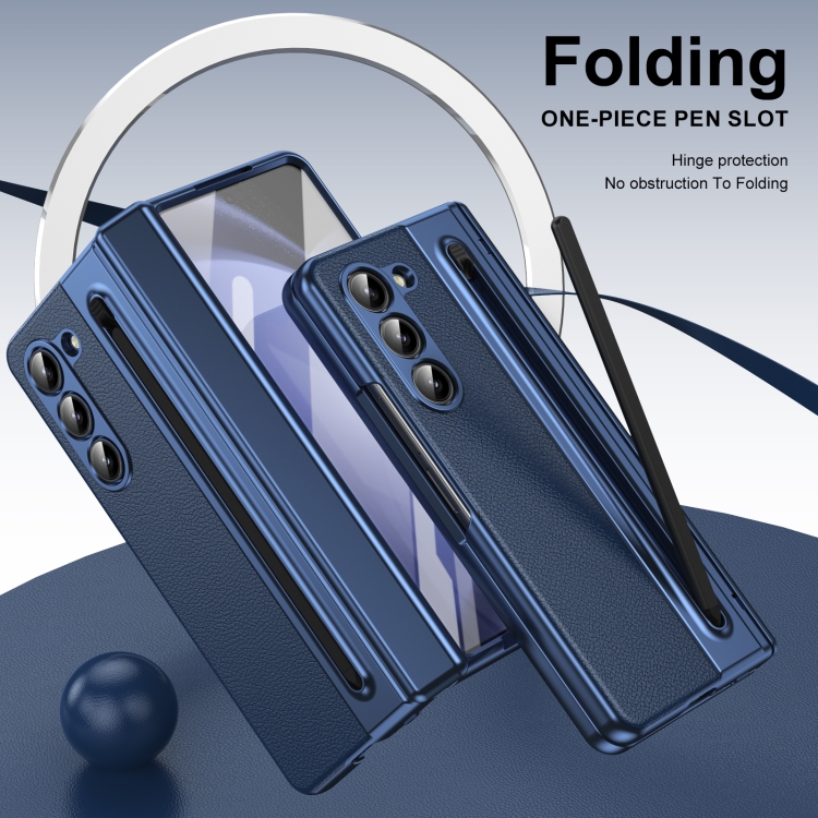 For Samsung Galaxy Z Fold5 Integrated PC + PU Phone Case with Pen / Pen Box(Blue) For Samsung Galaxy Z Fold5 Integrated PC + PU Phone Case with Pen / Pen Box(Blue)