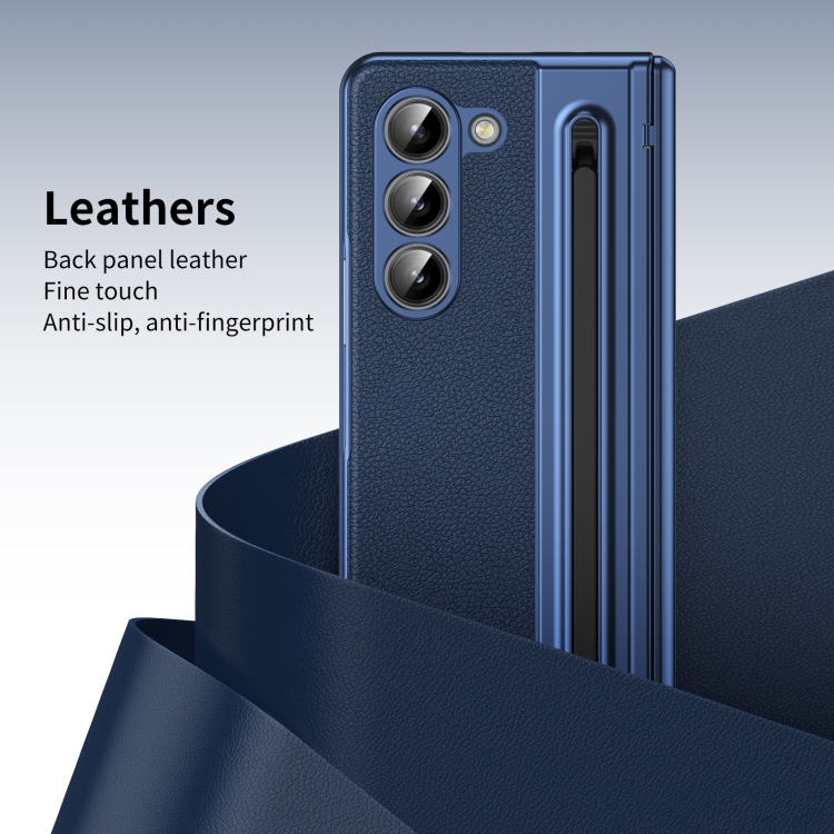 For Samsung Galaxy Z Fold5 Integrated PC + PU Phone Case with Pen / Pen Box(Blue) For Samsung Galaxy Z Fold5 Integrated PC + PU Phone Case with Pen / Pen Box(Blue)