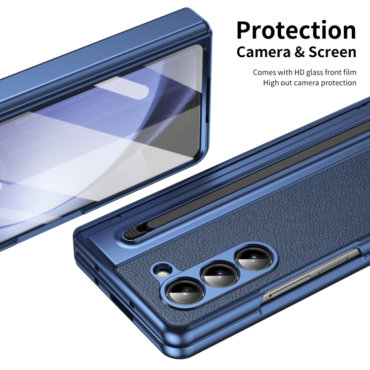 For Samsung Galaxy Z Fold5 Integrated PC + PU Phone Case with Pen / Pen Box(Blue) For Samsung Galaxy Z Fold5 Integrated PC + PU Phone Case with Pen / Pen Box(Blue)