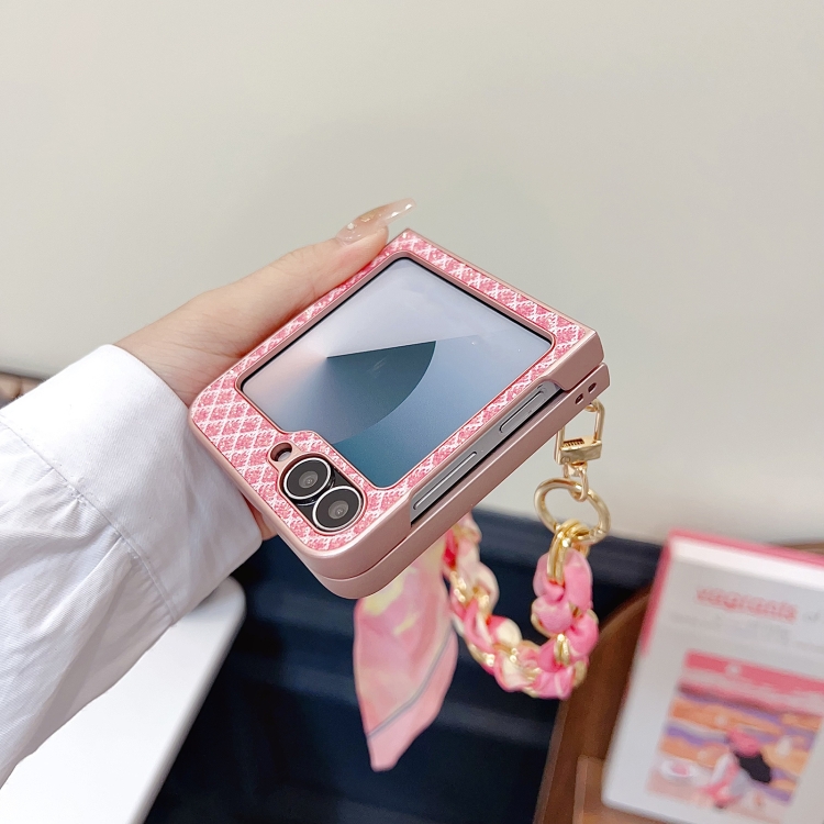 For Samsung Galaxy Z Flip5 5G Sparkling Diamond Rhombus PC Phone Case with Silk Scarf Bracelet(Purple) For Samsung Galaxy Z Flip5 5G Sparkling Diamond Rhombus PC Phone Case with Silk Scarf Bracelet(Purple)