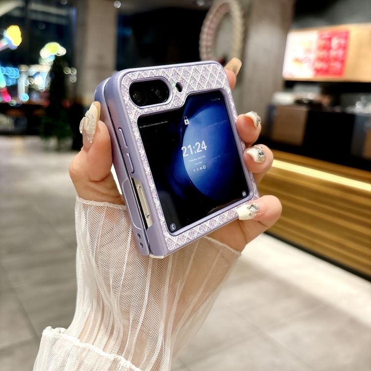 For Samsung Galaxy Z Flip5 5G Sparkling Diamond Rhombus PC Phone Case(Purple) For Samsung Galaxy Z Flip5 5G Sparkling Diamond Rhombus PC Phone Case(Purple)