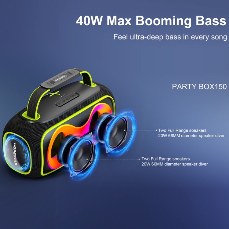 HOPESTAR Party Box 150 40W Outdoor Portable IPX5 Waterproof Bluetooth Speaker(Black) HOPESTAR Party Box 150 40W Outdoor Portable IPX5 Waterproof Bluetooth Speaker(Black)