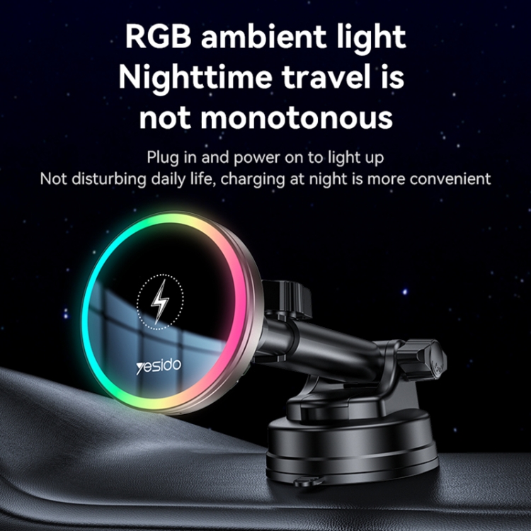Yesido C315 15W Suction Cup Air Vent Car Wireless Charging Holder with RGB Lighting(Black) - 6