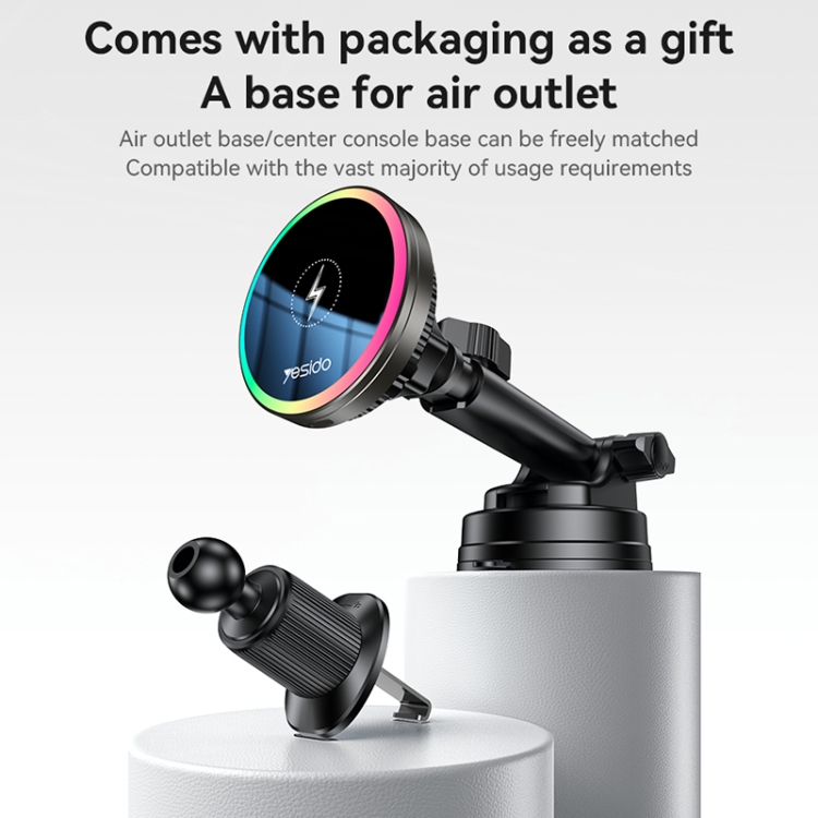Yesido C315 15W Suction Cup Air Vent Car Wireless Charging Holder with RGB Lighting(Black) - 7