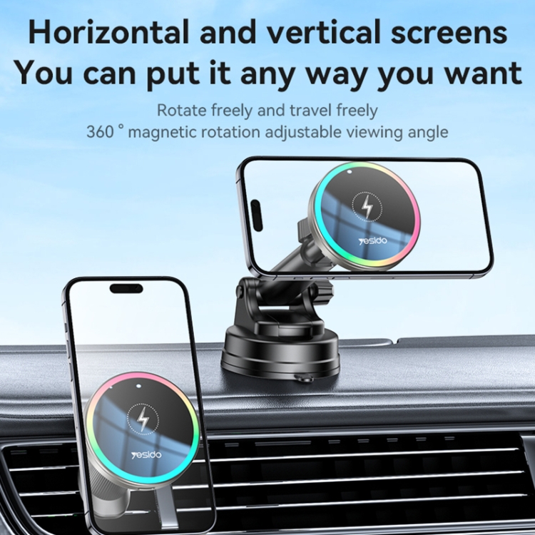 Yesido C315 15W Suction Cup Air Vent Car Wireless Charging Holder with RGB Lighting(Black) - 8