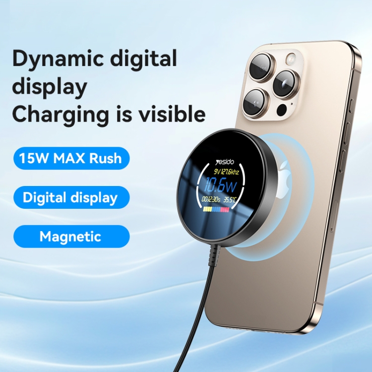 Yesido DS28 15W Smart Digital Display Magnetic Wireless Charger, Length:1.2m(Black) Yesido DS28 15W Smart Digital Display Magnetic Wireless Charger, Length:1.2m(Black)