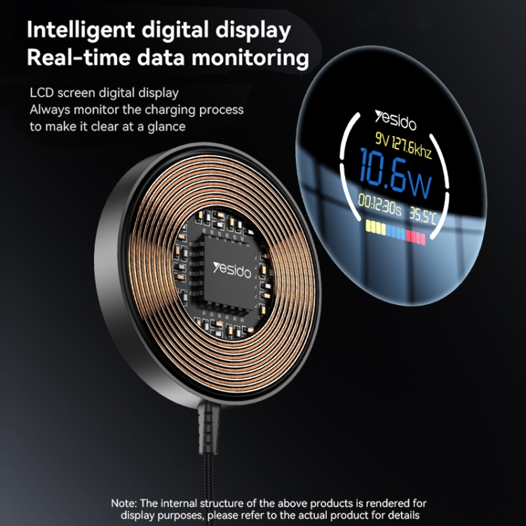 Yesido DS28 15W Smart Digital Display Magnetic Wireless Charger, Length:1.2m(Black) Yesido DS28 15W Smart Digital Display Magnetic Wireless Charger, Length:1.2m(Black)