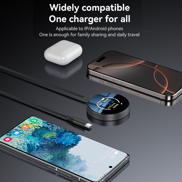Yesido DS28 15W Smart Digital Display Magnetic Wireless Charger, Length:1.2m(Black) Yesido DS28 15W Smart Digital Display Magnetic Wireless Charger, Length:1.2m(Black)