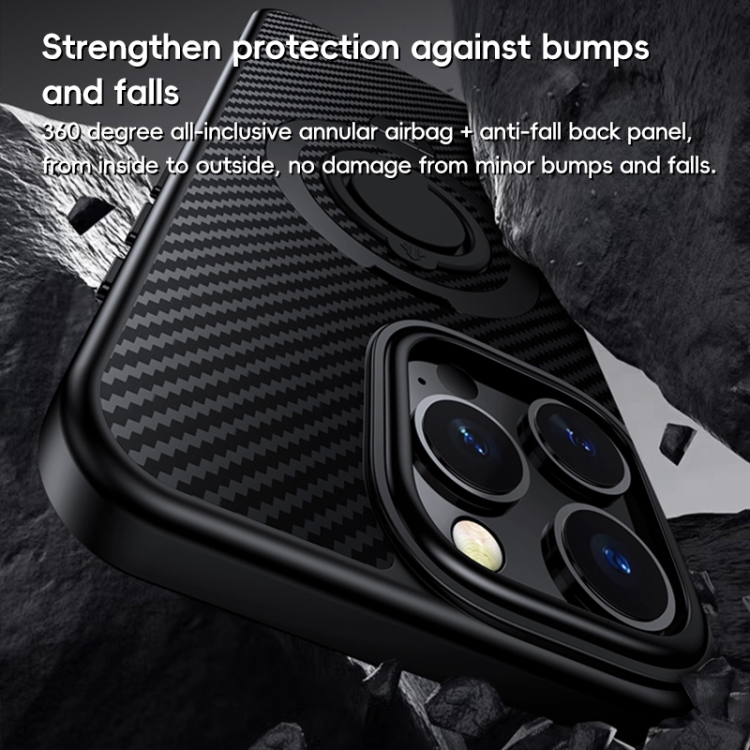 For iPhone 16 Pro Max Carbon Fiber MagSafe Phone Case with 360 Degree Rotating Holder(Black Grey) For iPhone 16 Pro Max Carbon Fiber MagSafe Phone Case with 360 Degree Rotating Holder(Black Grey)
