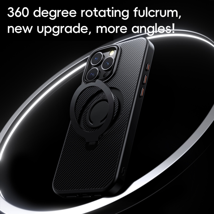 For iPhone 16 Pro Max Carbon Fiber MagSafe Phone Case with 360 Degree Rotating Holder(Black Grey) For iPhone 16 Pro Max Carbon Fiber MagSafe Phone Case with 360 Degree Rotating Holder(Black Grey)