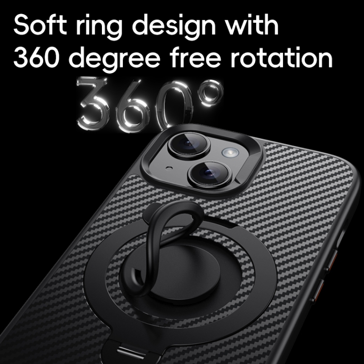 For iPhone 15 Plus / 14 Plus Carbon Fiber MagSafe Phone Case with 360 Degree Rotating Holder(Black Silver) For iPhone 15 Plus / 14 Plus Carbon Fiber MagSafe Phone Case with 360 Degree Rotating Holder(Black Silver)
