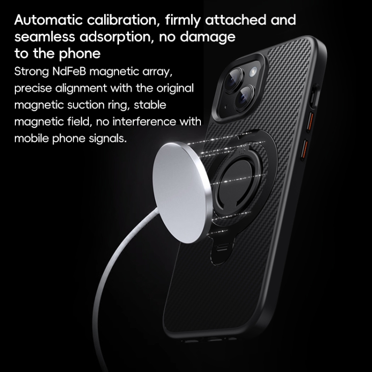 For iPhone 15 Plus / 14 Plus Carbon Fiber MagSafe Phone Case with 360 Degree Rotating Holder(Black Silver) For iPhone 15 Plus / 14 Plus Carbon Fiber MagSafe Phone Case with 360 Degree Rotating Holder(Black Silver)