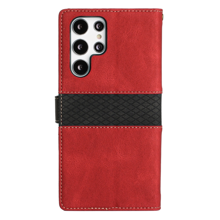 For Samsung Galaxy S24 Ultra 5G Grid Stitching Leather Phone Case with Lanyard(Red) For Samsung Galaxy S24 Ultra 5G Grid Stitching Leather Phone Case with Lanyard(Red)