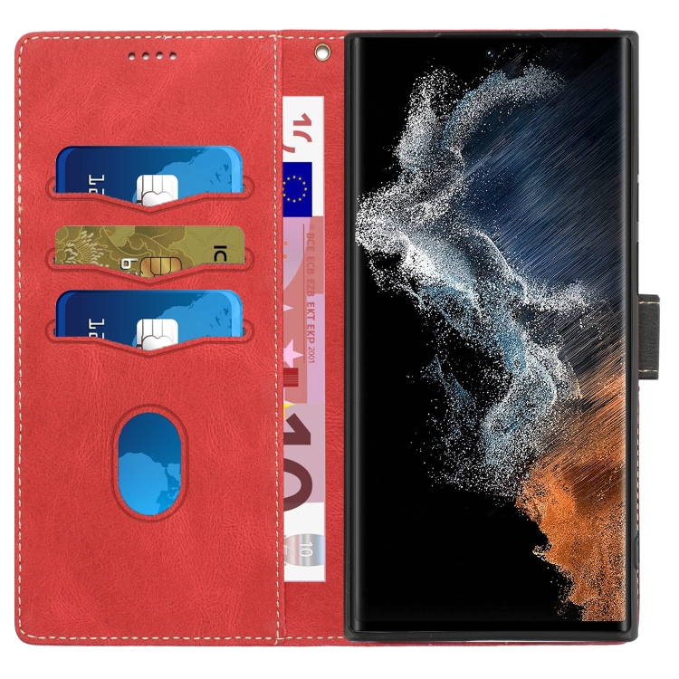 For Samsung Galaxy S24 Ultra 5G Grid Stitching Leather Phone Case with Lanyard(Red) For Samsung Galaxy S24 Ultra 5G Grid Stitching Leather Phone Case with Lanyard(Red)