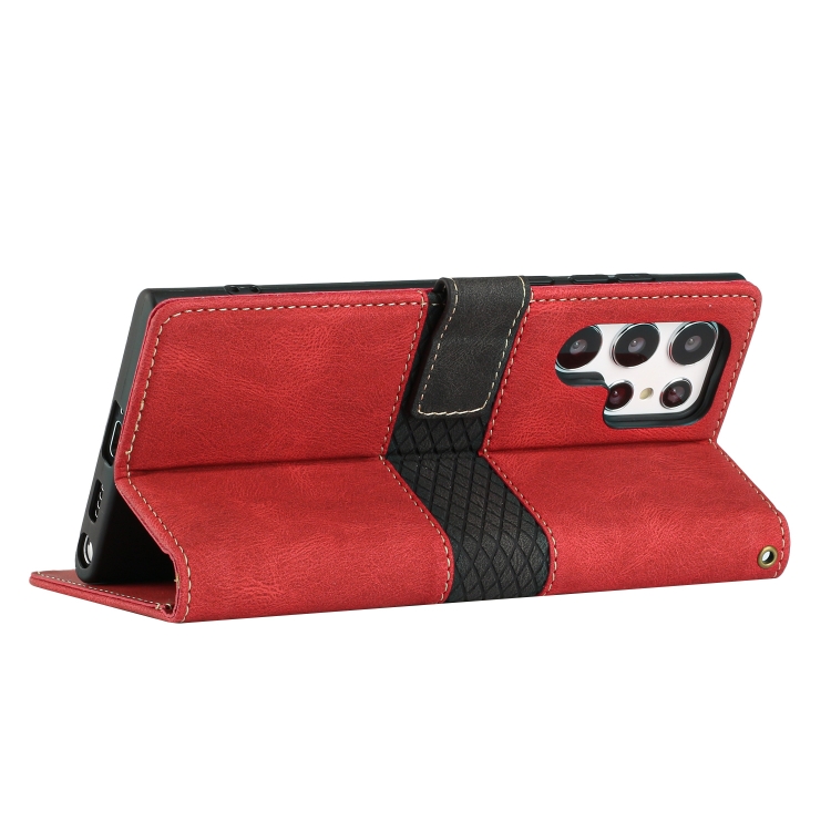 For Samsung Galaxy S24 Ultra 5G Grid Stitching Leather Phone Case with Lanyard(Red) For Samsung Galaxy S24 Ultra 5G Grid Stitching Leather Phone Case with Lanyard(Red)