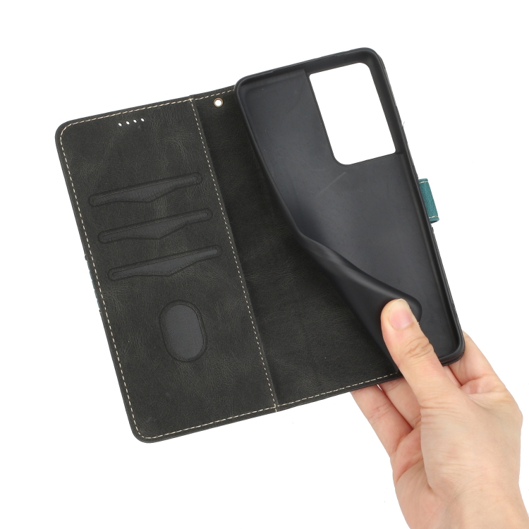 For Samsung Galaxy S21 Ultra 5G Grid Stitching Leather Phone Case with Lanyard(Black)