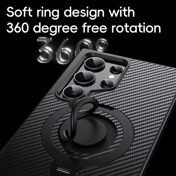 For Samsung Galaxy S24 Ultra 5G Carbon Fiber MagSafe Phone Case with 360 Degree Rotating Holder(Black Grey)