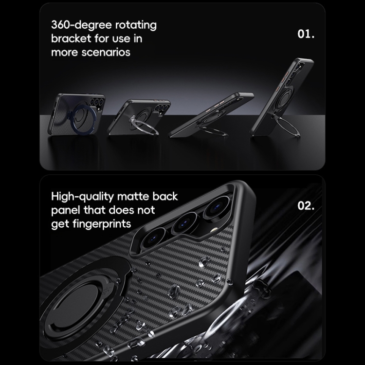 For Samsung Galaxy S23+ 5G Carbon Fiber MagSafe Phone Case with 360 Degree Rotating Holder(Black) For Samsung Galaxy S23+ 5G Carbon Fiber MagSafe Phone Case with 360 Degree Rotating Holder(Black)
