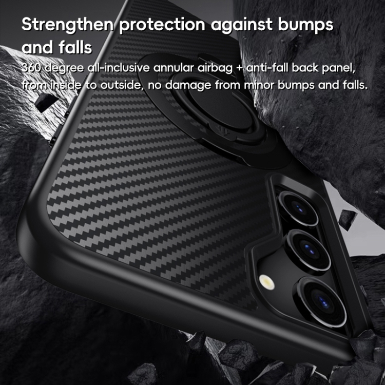 For Samsung Galaxy S23+ 5G Carbon Fiber MagSafe Phone Case with 360 Degree Rotating Holder(Black) For Samsung Galaxy S23+ 5G Carbon Fiber MagSafe Phone Case with 360 Degree Rotating Holder(Black)