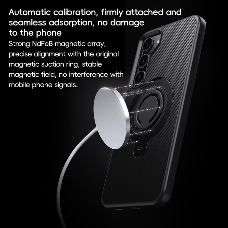 For Samsung Galaxy S23+ 5G Carbon Fiber MagSafe Phone Case with 360 Degree Rotating Holder(Black) For Samsung Galaxy S23+ 5G Carbon Fiber MagSafe Phone Case with 360 Degree Rotating Holder(Black)