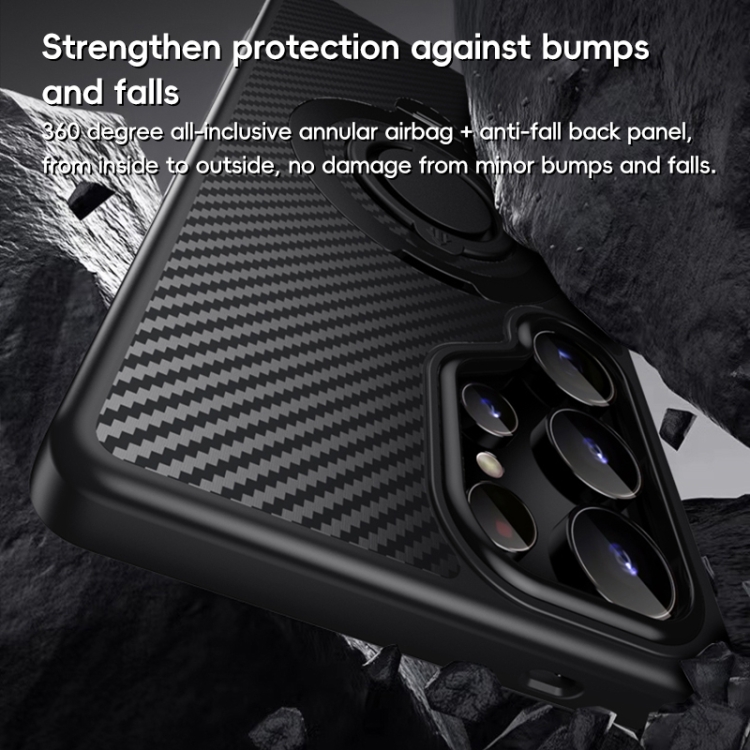 For Samsung Galaxy S25 Ultra 5G Carbon Fiber MagSafe Phone Case with 360 Degree Rotating Holder(Black) For Samsung Galaxy S25 Ultra 5G Carbon Fiber MagSafe Phone Case with 360 Degree Rotating Holder(Black)