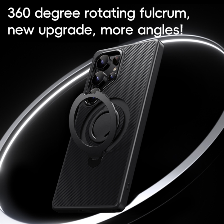 For Samsung Galaxy S25 Ultra 5G Carbon Fiber MagSafe Phone Case with 360 Degree Rotating Holder(Black) For Samsung Galaxy S25 Ultra 5G Carbon Fiber MagSafe Phone Case with 360 Degree Rotating Holder(Black)