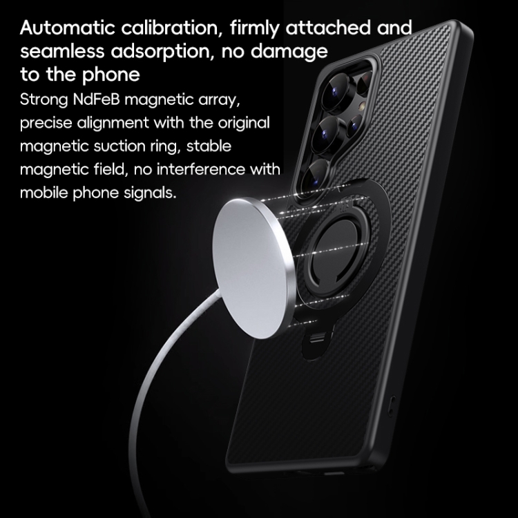 For Samsung Galaxy S25 Ultra 5G Carbon Fiber MagSafe Phone Case with 360 Degree Rotating Holder(Black) For Samsung Galaxy S25 Ultra 5G Carbon Fiber MagSafe Phone Case with 360 Degree Rotating Holder(Black)