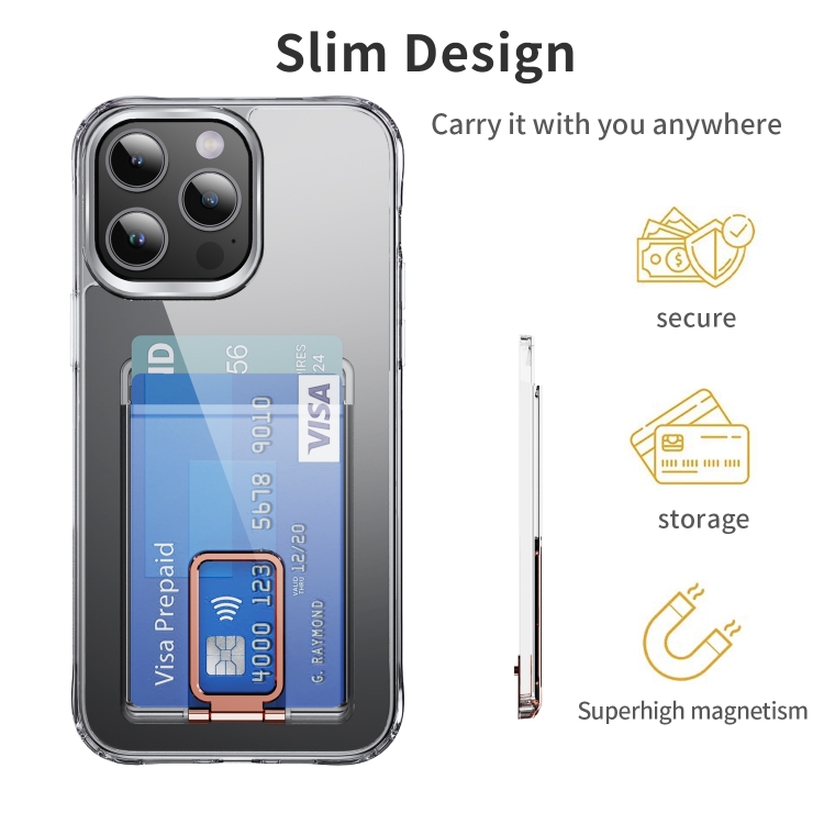 Skin Feel PC Magnetic Card Bag with Holder(Rose Gold) Skin Feel PC Magnetic Card Bag with Holder(Rose Gold)