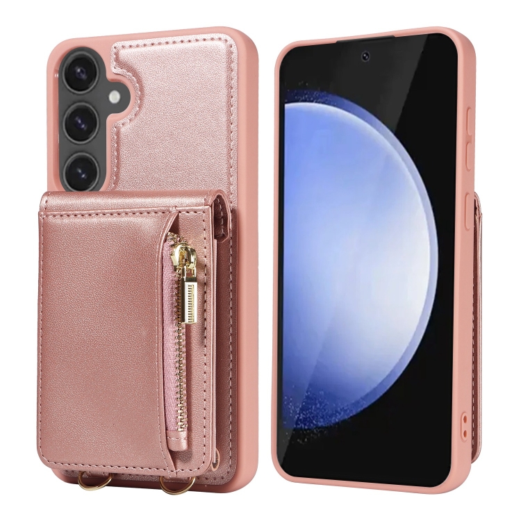 For Samsung Galaxy S24 FE 5G Crossbody Lanyard Zipper Wallet Leather Phone Case(Rose Gold) For Samsung Galaxy S24 FE 5G Crossbody Lanyard Zipper Wallet Leather Phone Case(Rose Gold)