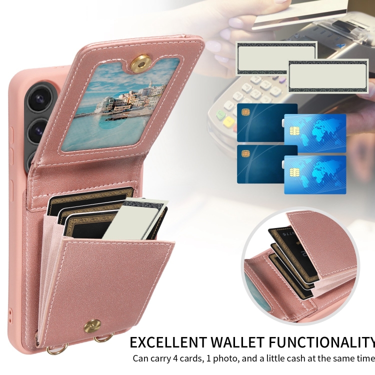 For Samsung Galaxy S24 FE 5G Crossbody Lanyard Zipper Wallet Leather Phone Case(Rose Gold) For Samsung Galaxy S24 FE 5G Crossbody Lanyard Zipper Wallet Leather Phone Case(Rose Gold)